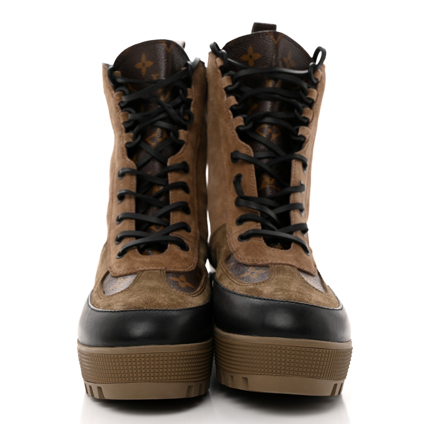 Suede Calfskin Monogram Laureate Platform Desert Boots 40 Taupe