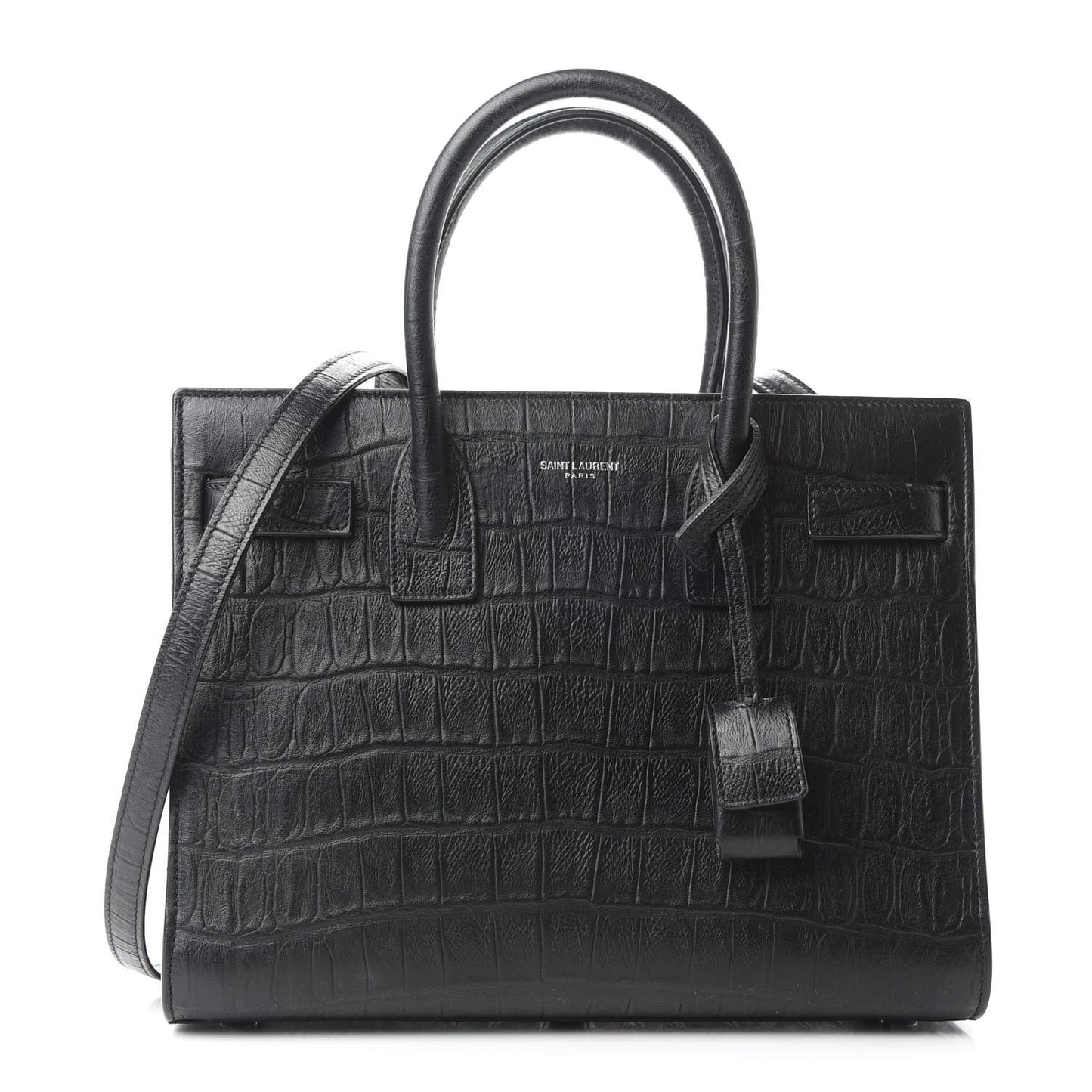 Calfskin Crocodile Embossed Baby Sac De Jour Black