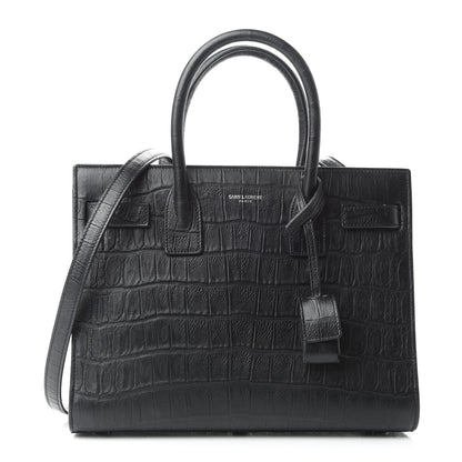 Saint Laurent Calfskin Crocodile Embossed Baby Sac De Jour Black 1 of 9