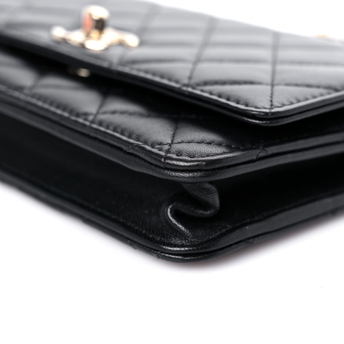 Lambskin Quilted Trendy CC Wallet On Chain WOC Black