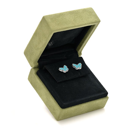 Van Cleef & Arpels 18K White Gold Turquoise Sweet Alhambra Butterfly Earrings 5 of 5