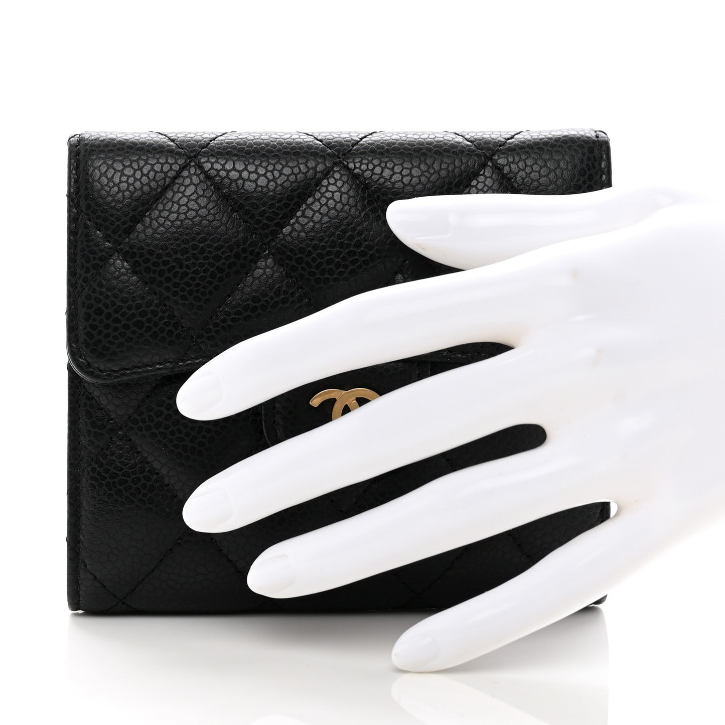 Caviar Quilted Compact Flap Wallet Black
