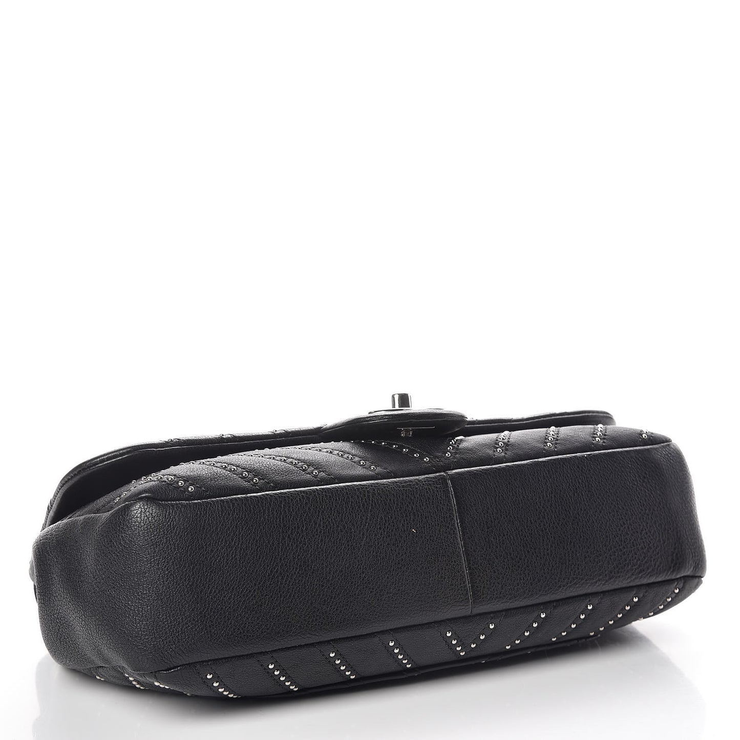 Calfskin Studded Chevron Quilted Medium Stud Wars Flap Black