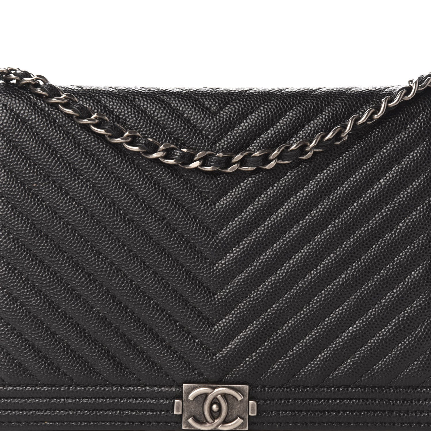 Chanel Caviar Chevron Quilted Boy Wallet On Chain WOC Black 12 of 12