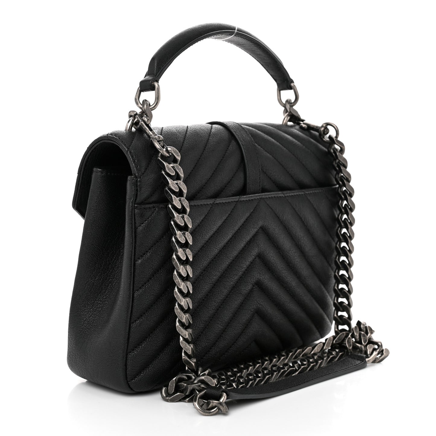 Sheepskin Matelasse Chevron Monogram Medium College Bag Black