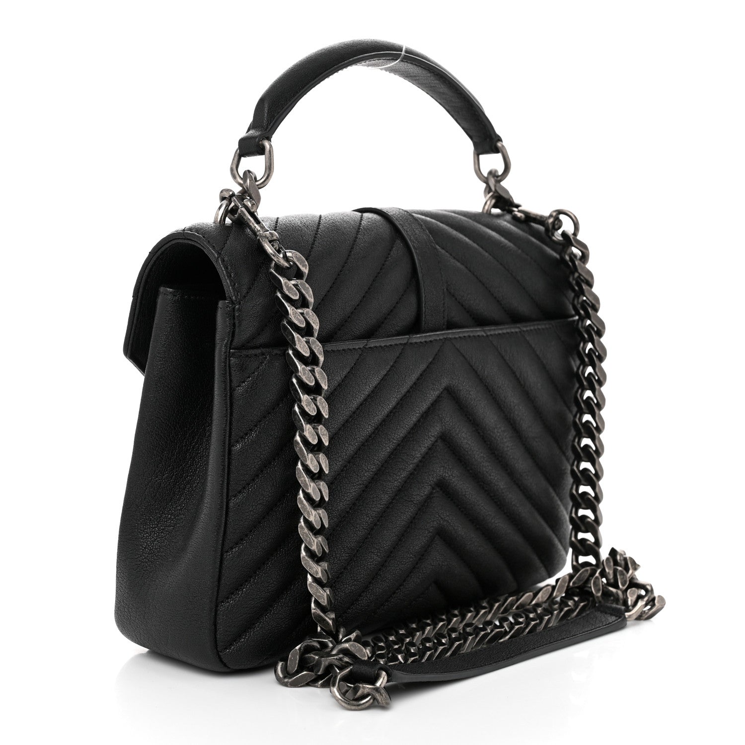 Saint Laurent Sheepskin Matelasse Chevron Monogram Medium College Bag Black 3 of 11