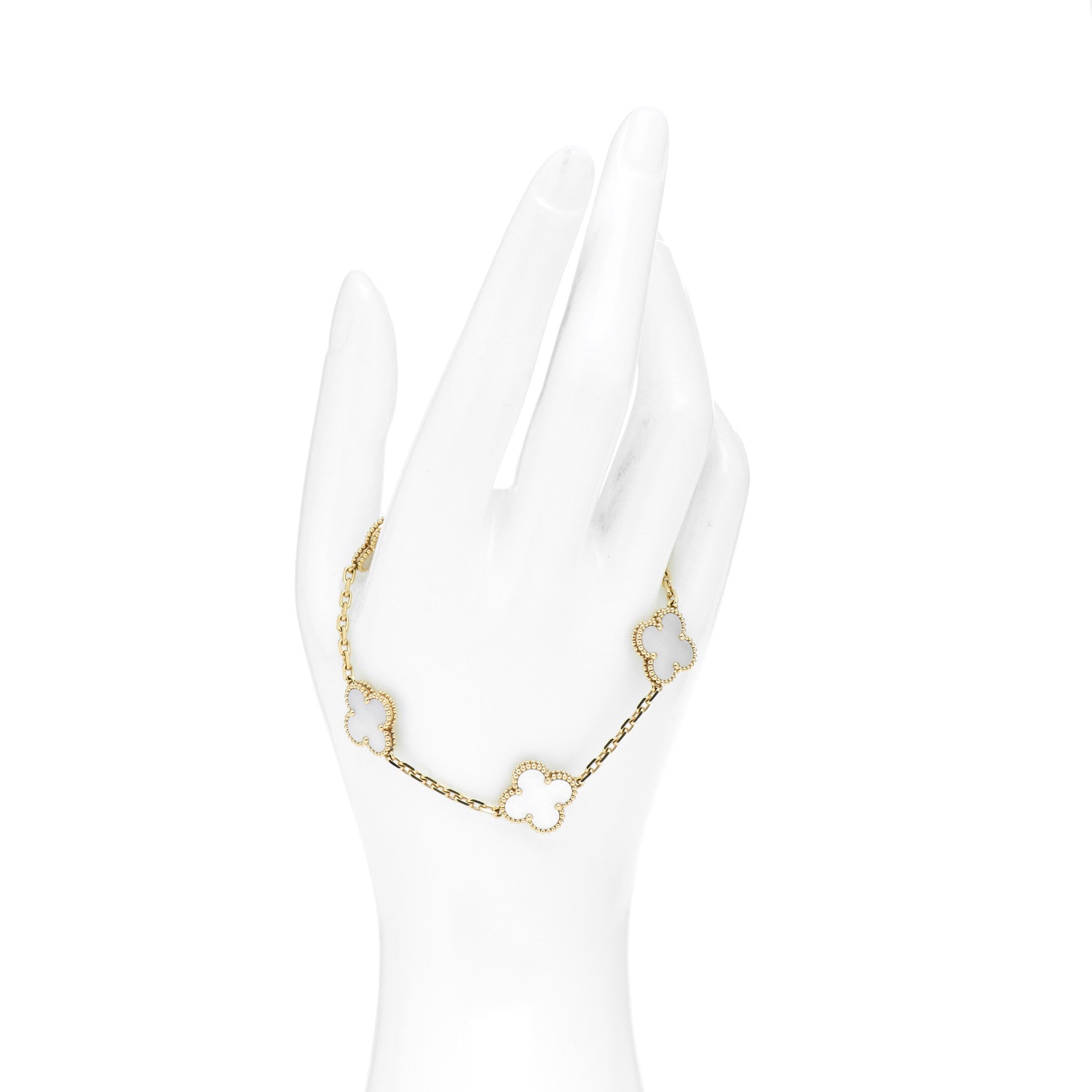 Van Cleef & Arpels 18K Yellow Gold Mother of Pearl 5 Motifs Vintage Alhambra Bracelet 2 of 5