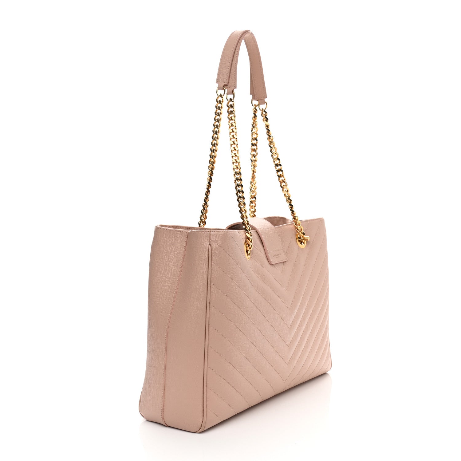 Saint Laurent Grain De Poudre Matelasse Chevron Large Monogram Shopping Bag Pale Pink 2 of 10