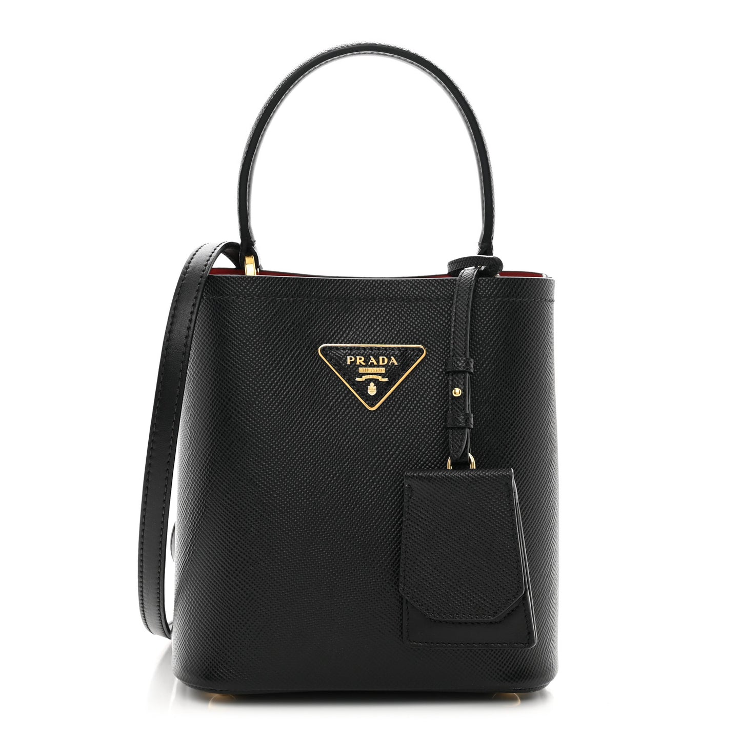 Saffiano Cuir Small Panier Bucket Bag Black Fuoco