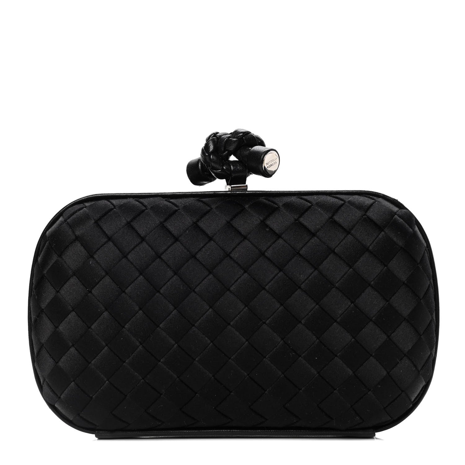 Bottega Veneta Satin Intreccio Knot Clutch Black 1 of 4