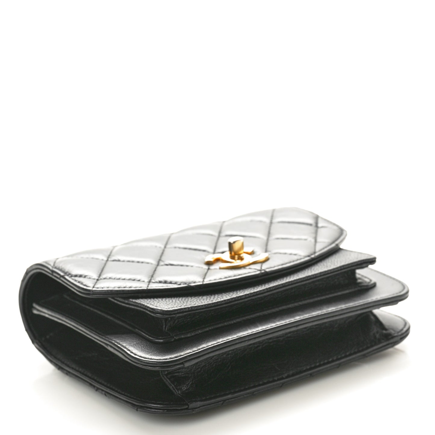 Calfskin Caviar Quilted Mini Chain Handle Flap Black