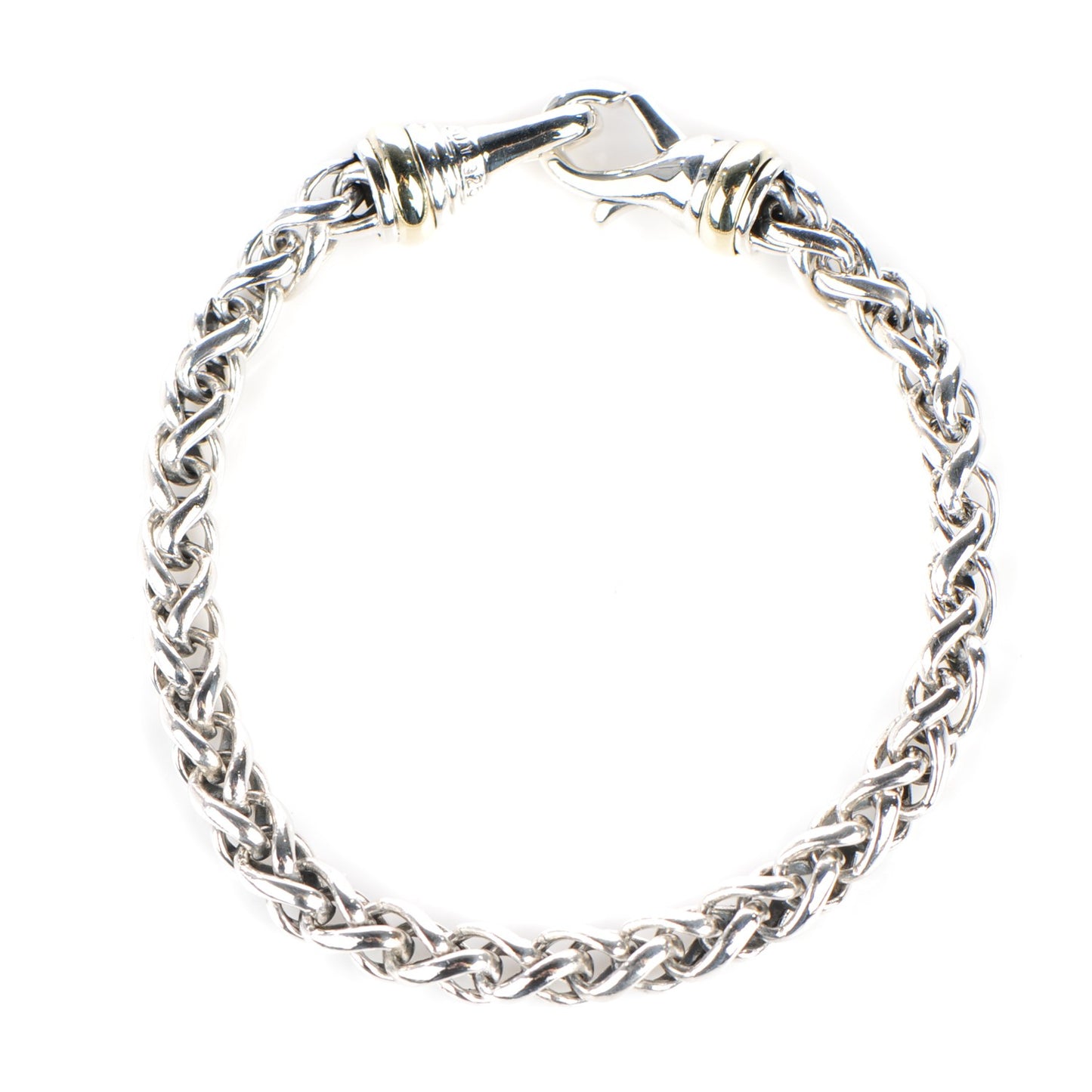 Sterling Silver 14K Yellow Gold 6mm Wheat Chain Bracelet