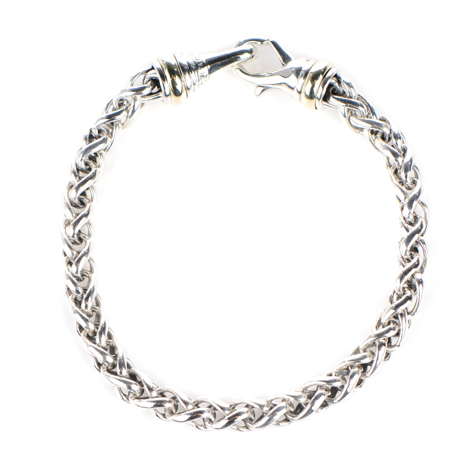 David Yurman Sterling Silver 14K Yellow Gold 6mm Wheat Chain Bracelet 1 of 4
