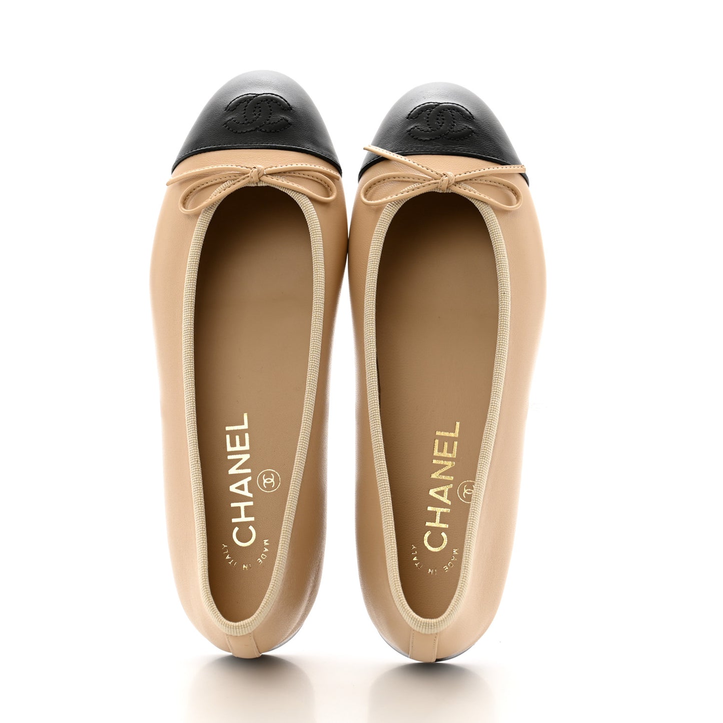Lambskin Cap Toe CC Ballerina Flats 37 Beige Black