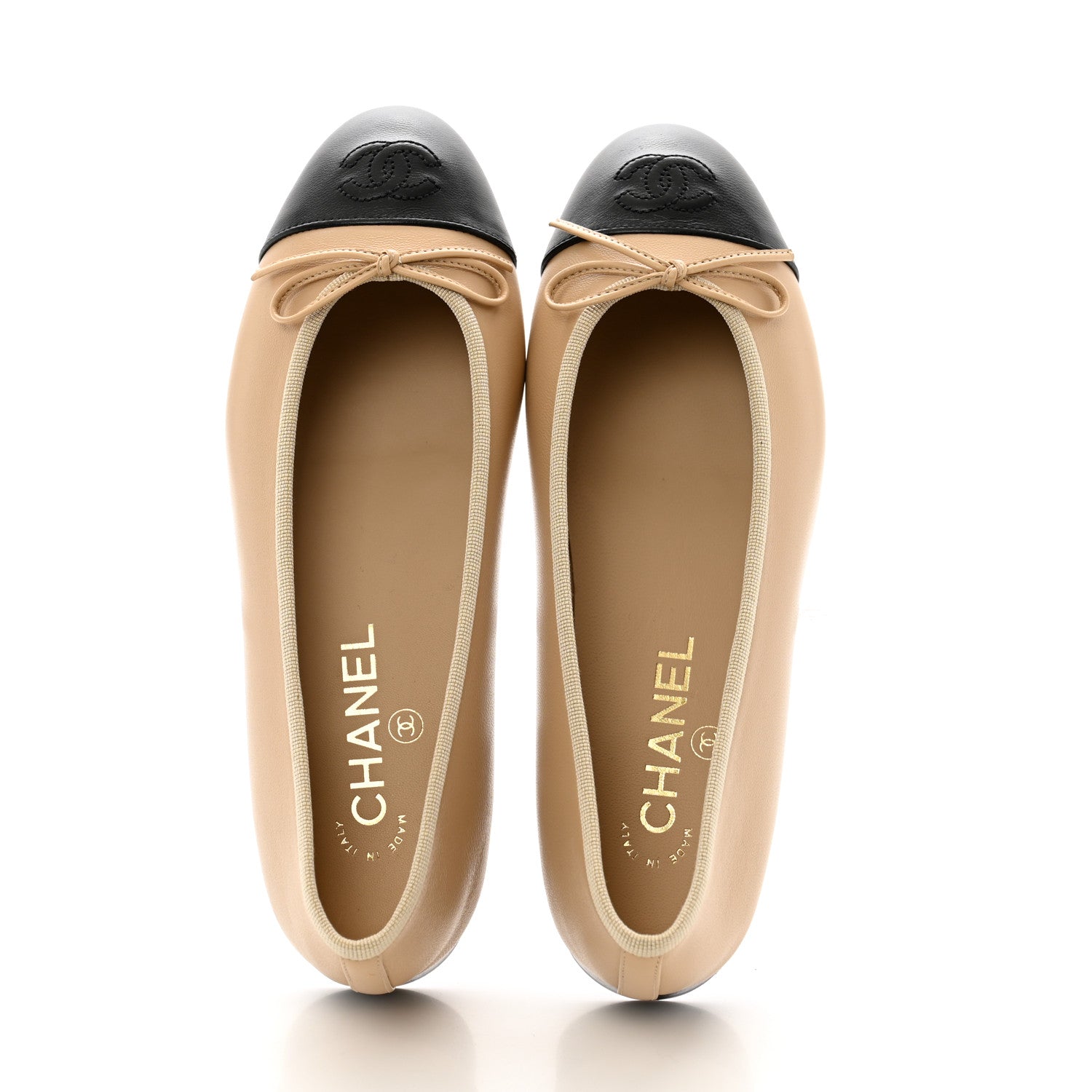 Chanel Lambskin Cap Toe CC Ballerina Flats 37 Beige Black 2 of 10