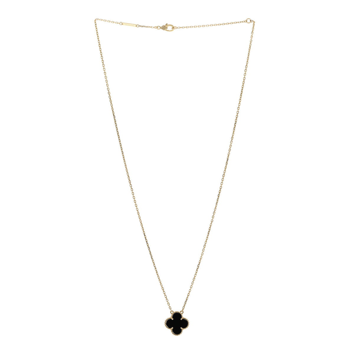 18K Yellow Gold Black Onyx Vintage Alhambra Pendant Necklace