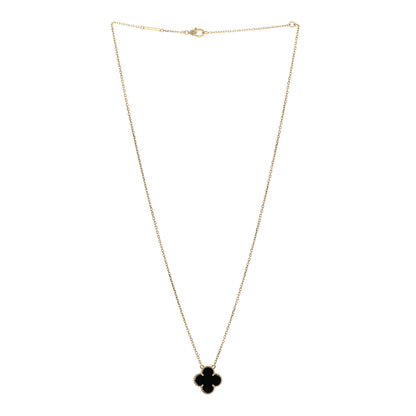 Van Cleef & Arpels 18K Yellow Gold Black Onyx Vintage Alhambra Pendant Necklace 3 of 6