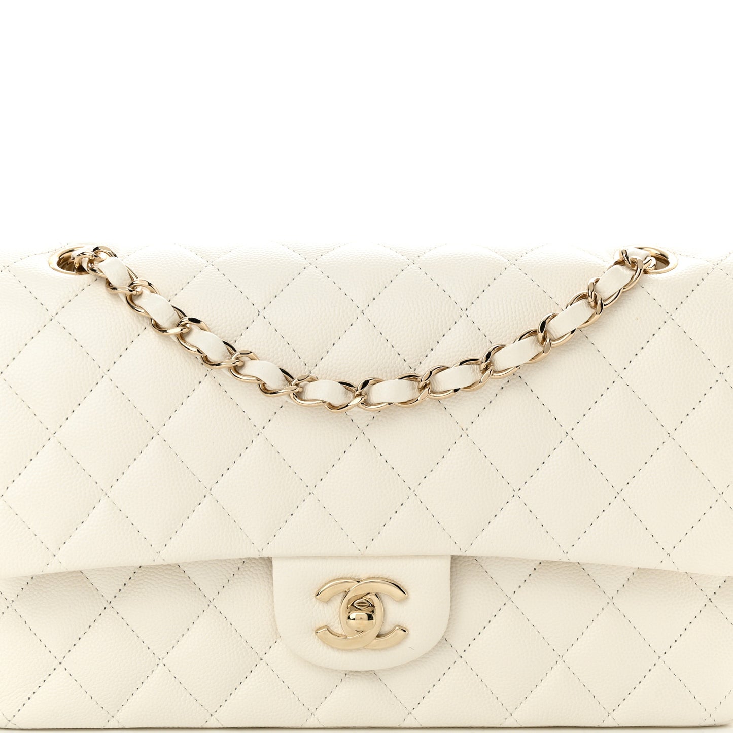 Caviar Quilted Medium Double Flap White