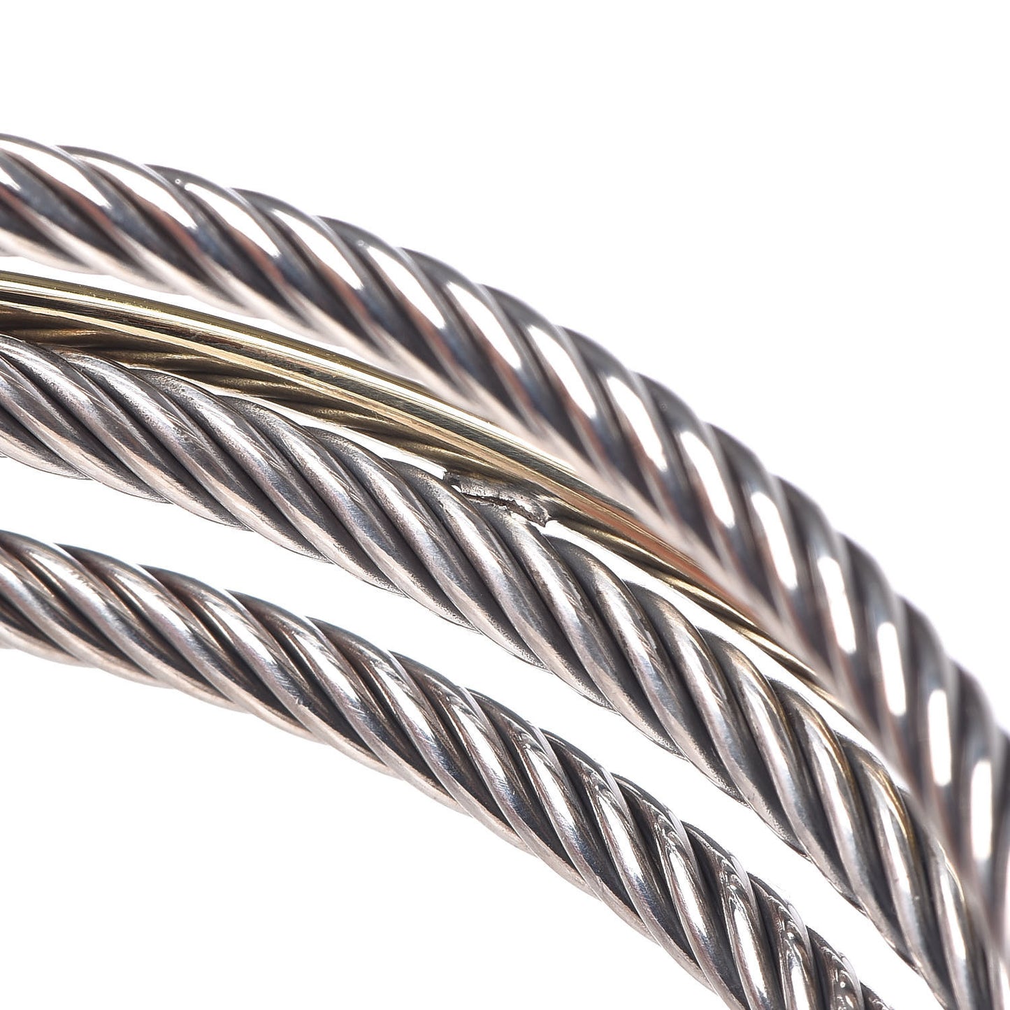 Sterling Silver 18K Yellow Gold Crossover Three Row Cuff Bracelet