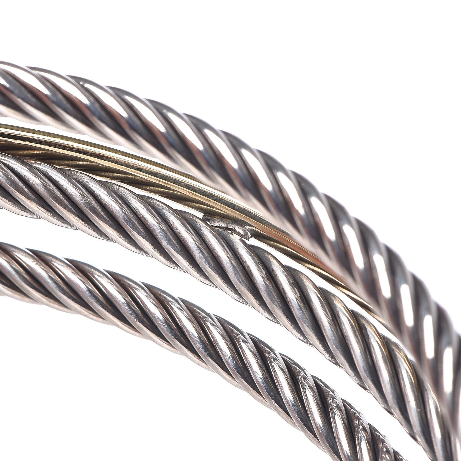 David Yurman Sterling Silver 18K Yellow Gold Crossover Three Row Cuff Bracelet 5 of 5