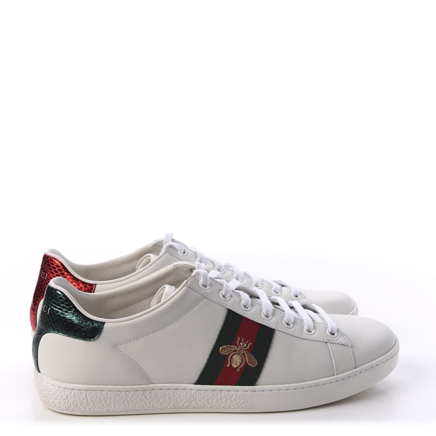 Gucci Calfskin Ayers Bee Embroidered Womens Ace Sneakers 41 White Green 5 of 12