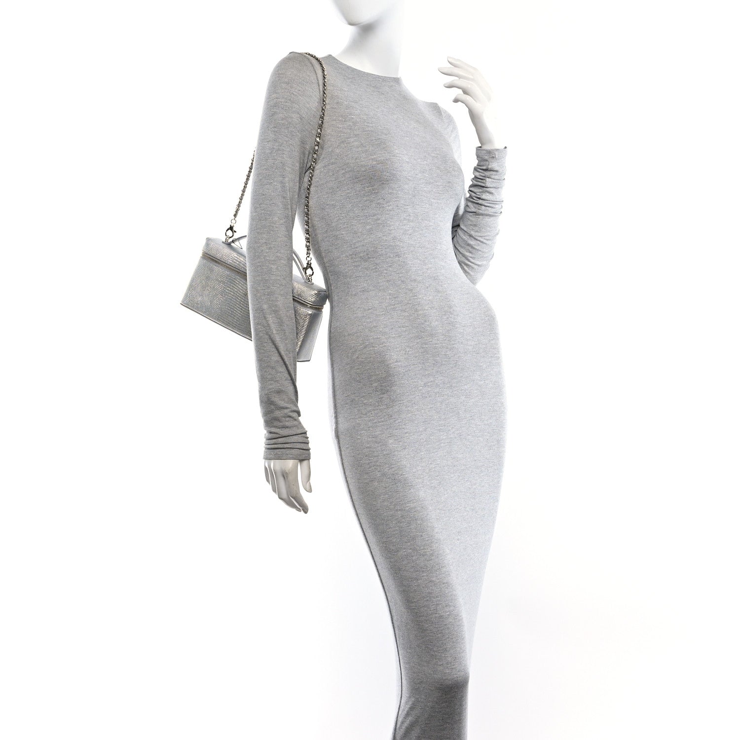 Chanel Lizard Embossed Top Handle Slim Vanity With Chain Silvery 2 of 11
