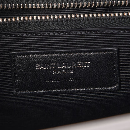 Saint Laurent Grain De Poudre Matelasse Chevron Large Monogram Satchel Light Grey 7 of 10