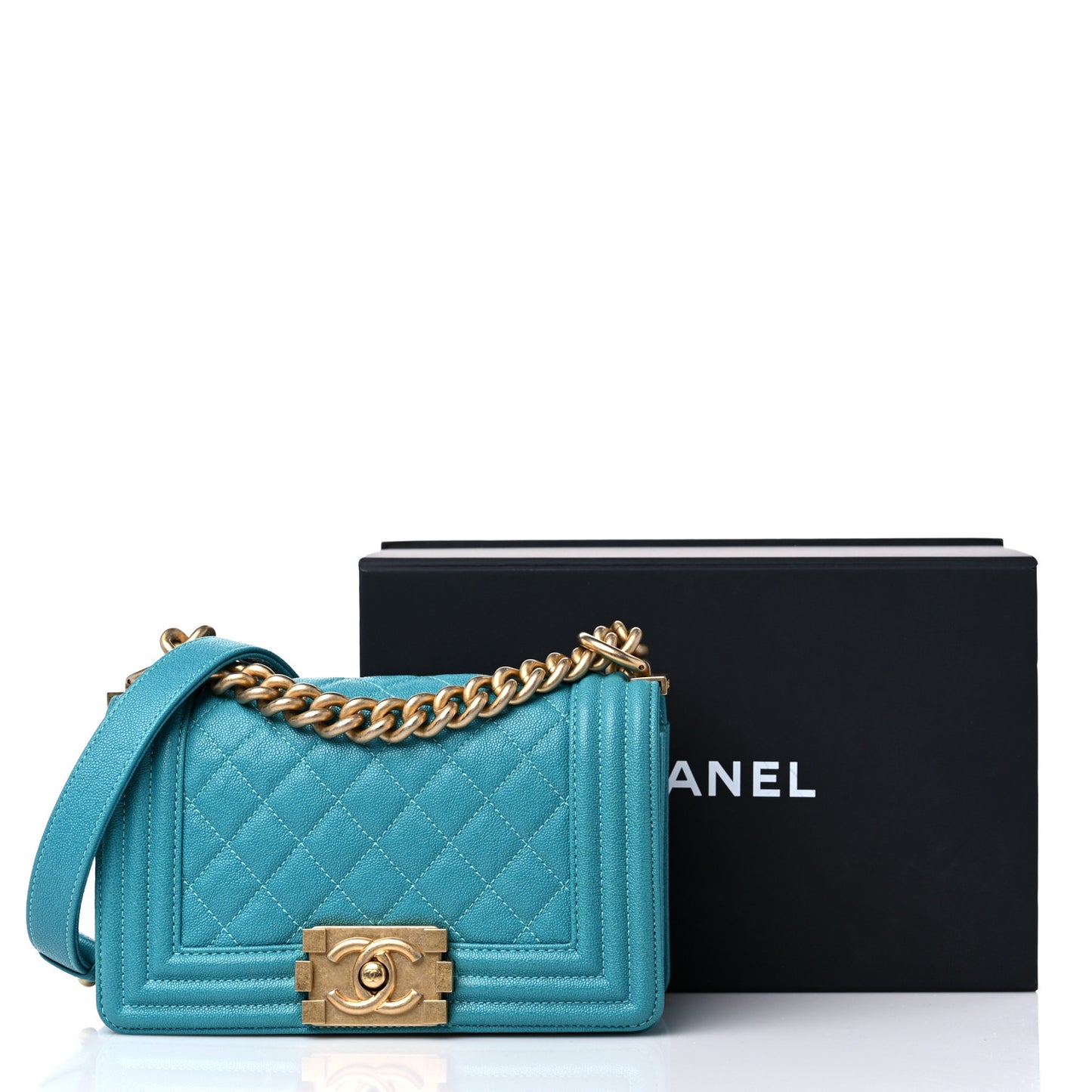 Caviar Quilted Small Boy Flap Turquoise