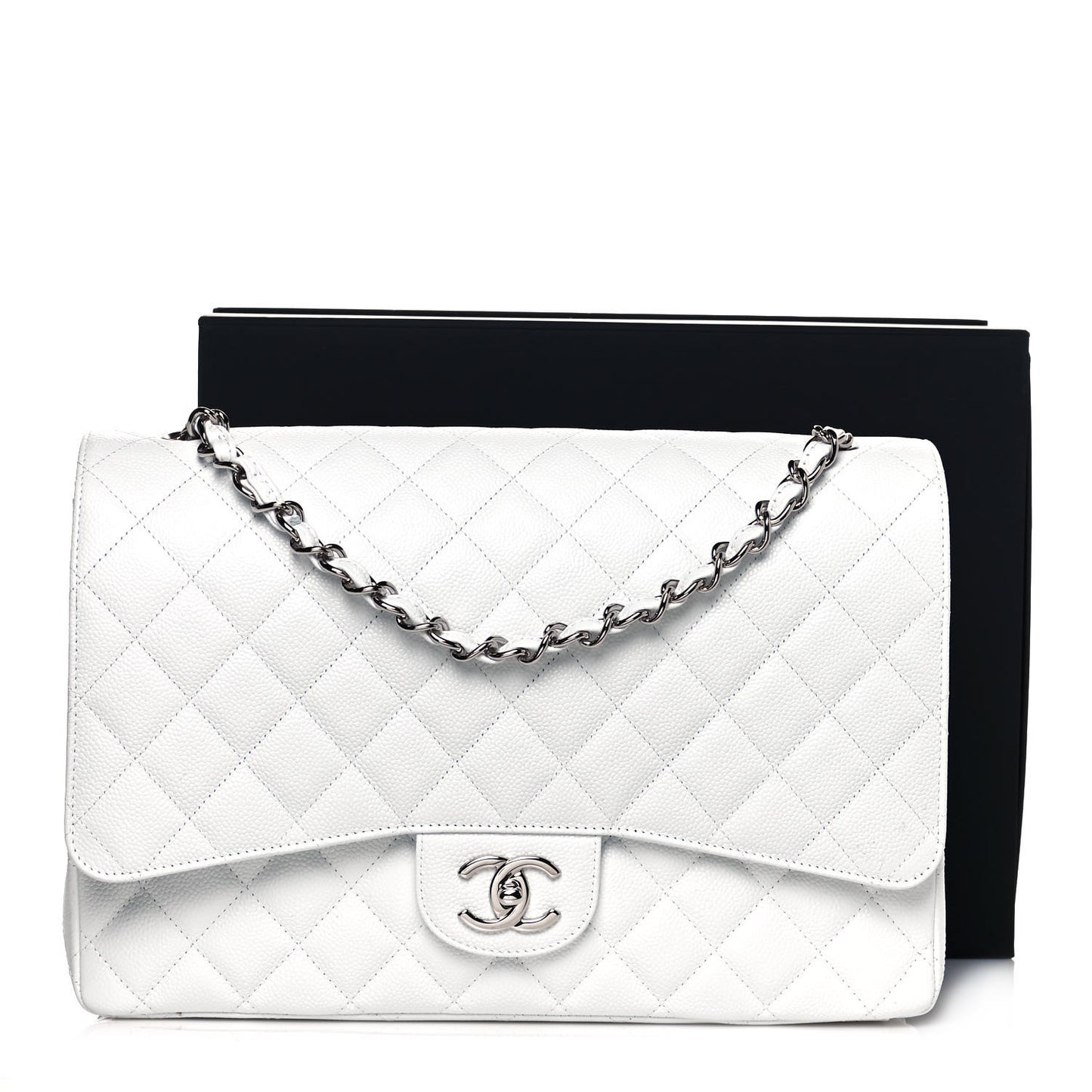 Caviar Quilted Maxi Double Flap White