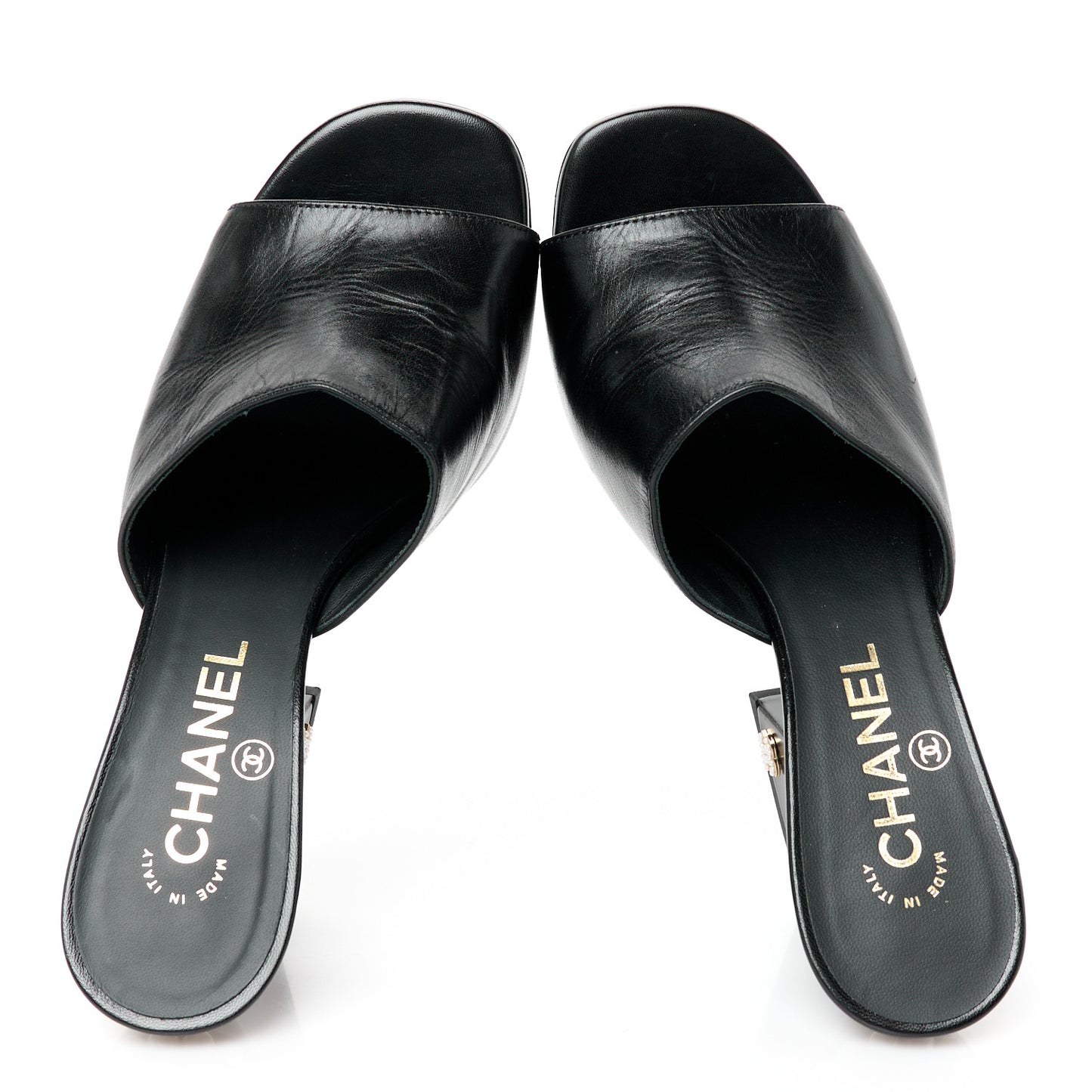 Shiny Goatskin Pearl Mule Sandals 38 Black