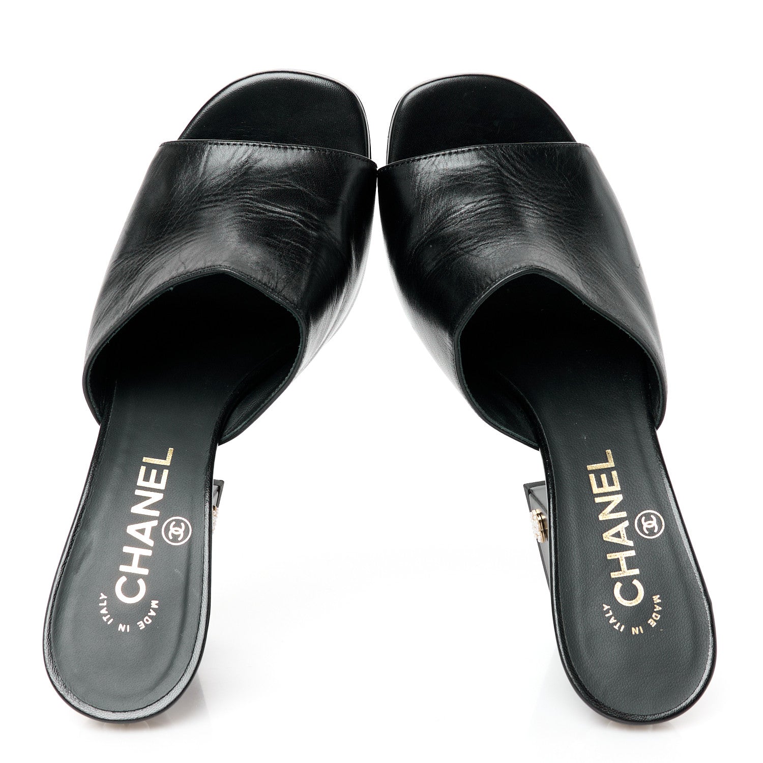 Chanel Shiny Goatskin Pearl Mule Sandals 38 Black 5 of 10