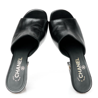 Chanel Shiny Goatskin Pearl Mule Sandals 38 Black 5 of 10