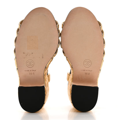 Chanel Laminated Goatskin Quilted Wedge Sandals 35 Gold 5 of 12