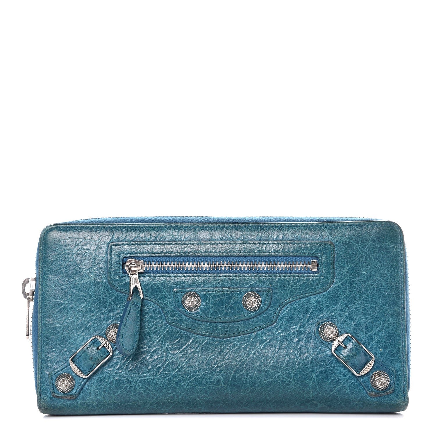 Balenciaga Agneau Giant 12 Silver Hardware Continental Zip Around Wallet Lagon 1 of 10