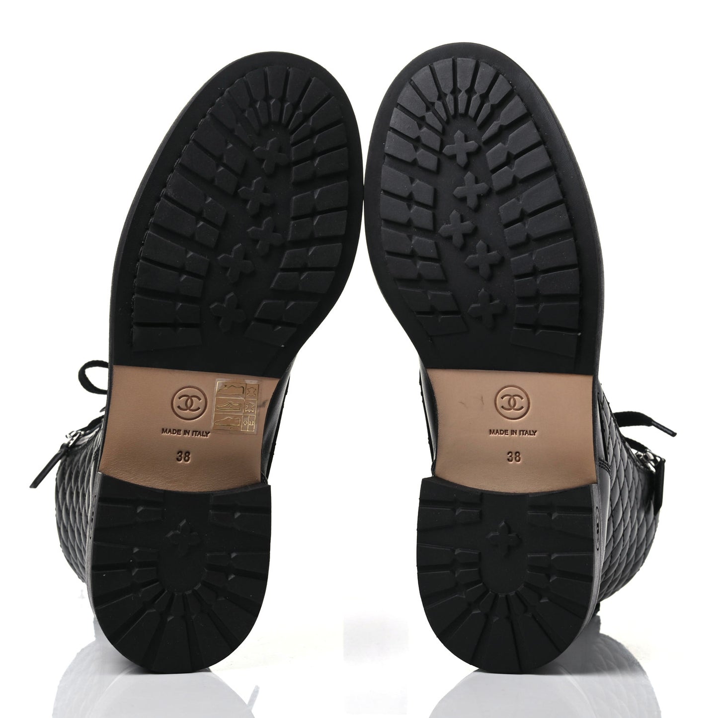 Calfskin Quilted Lace Up Combat Boots 38 Black
