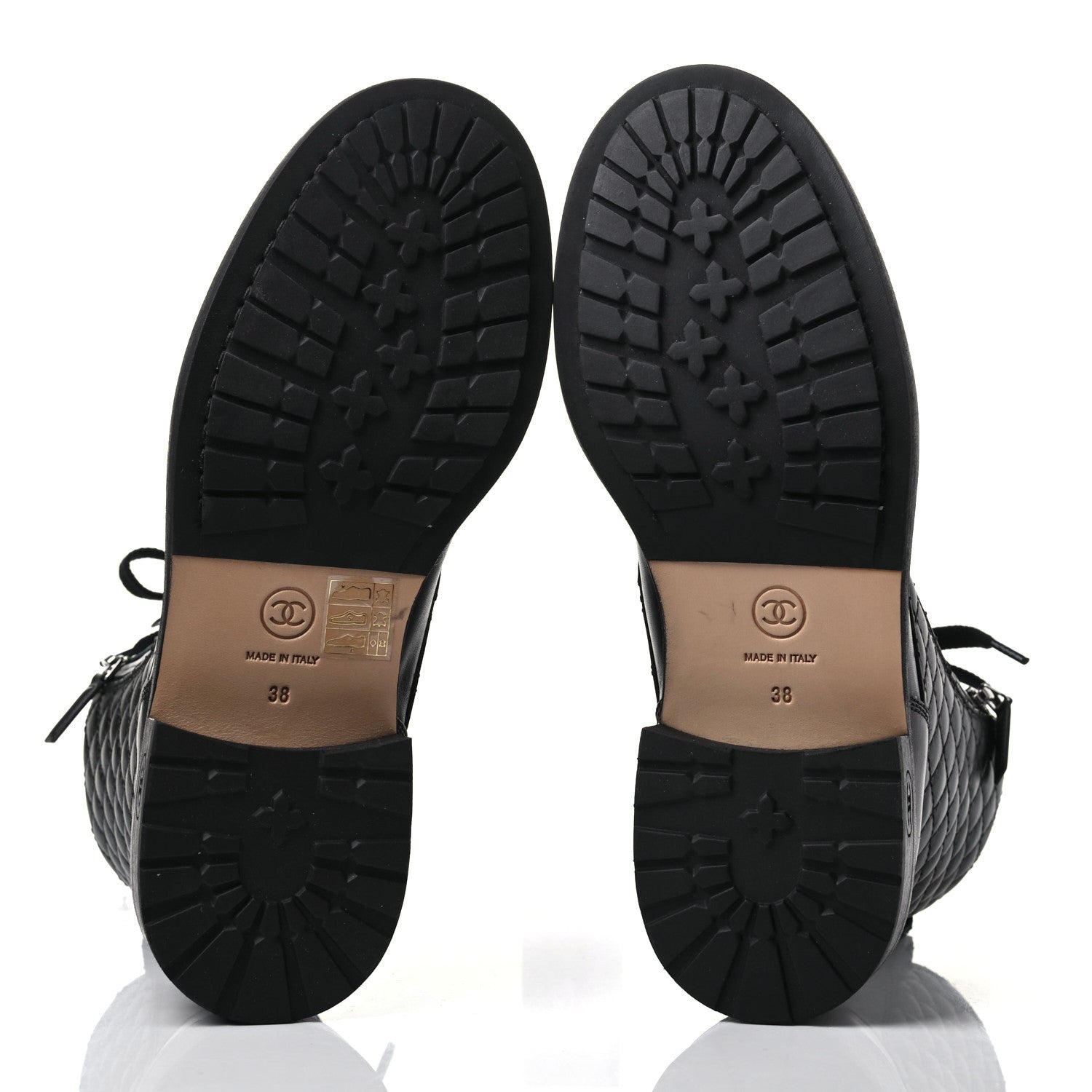 Chanel Calfskin Quilted Lace Up Combat Boots 38 Black 5 of 8