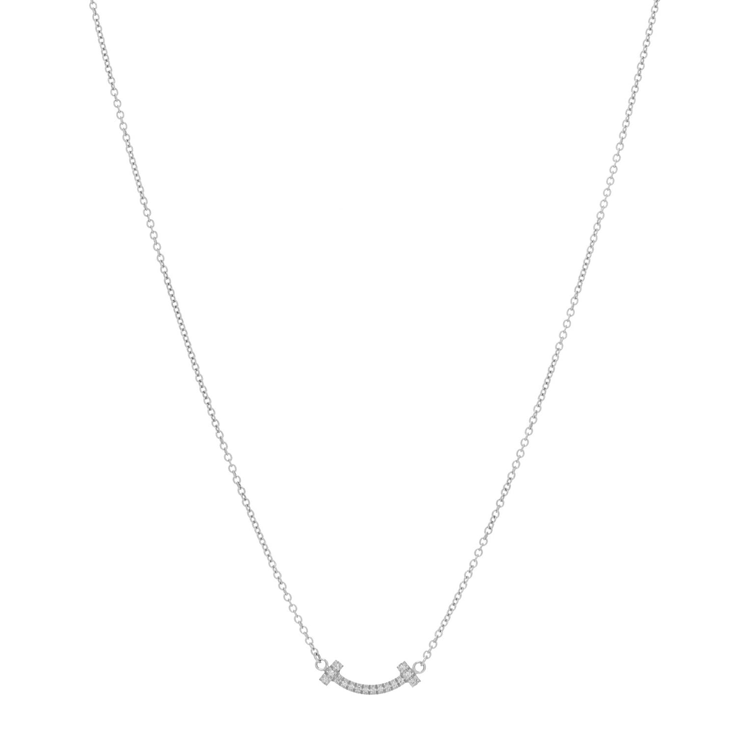 18K White Gold Diamond Mini T Smile Pendant Necklace