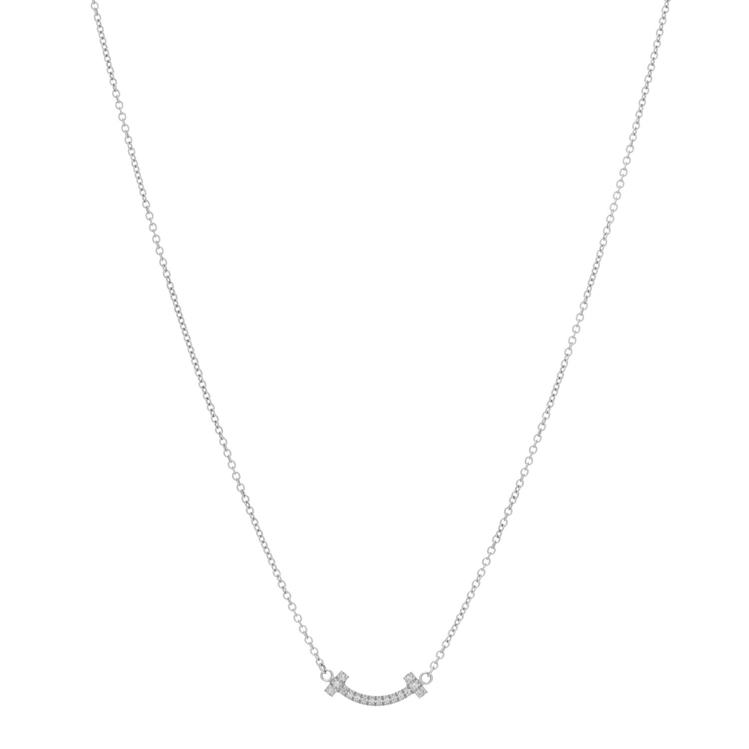 Tiffany 18K White Gold Diamond Mini T Smile Pendant Necklace 1 of 5