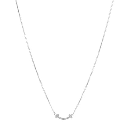 Tiffany 18K White Gold Diamond Mini T Smile Pendant Necklace 1 of 5