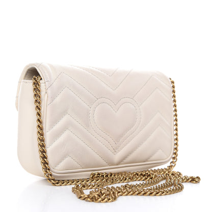 Gucci Calfskin Matelasse Super Mini GG Marmont Shoulder Bag White 3 of 13