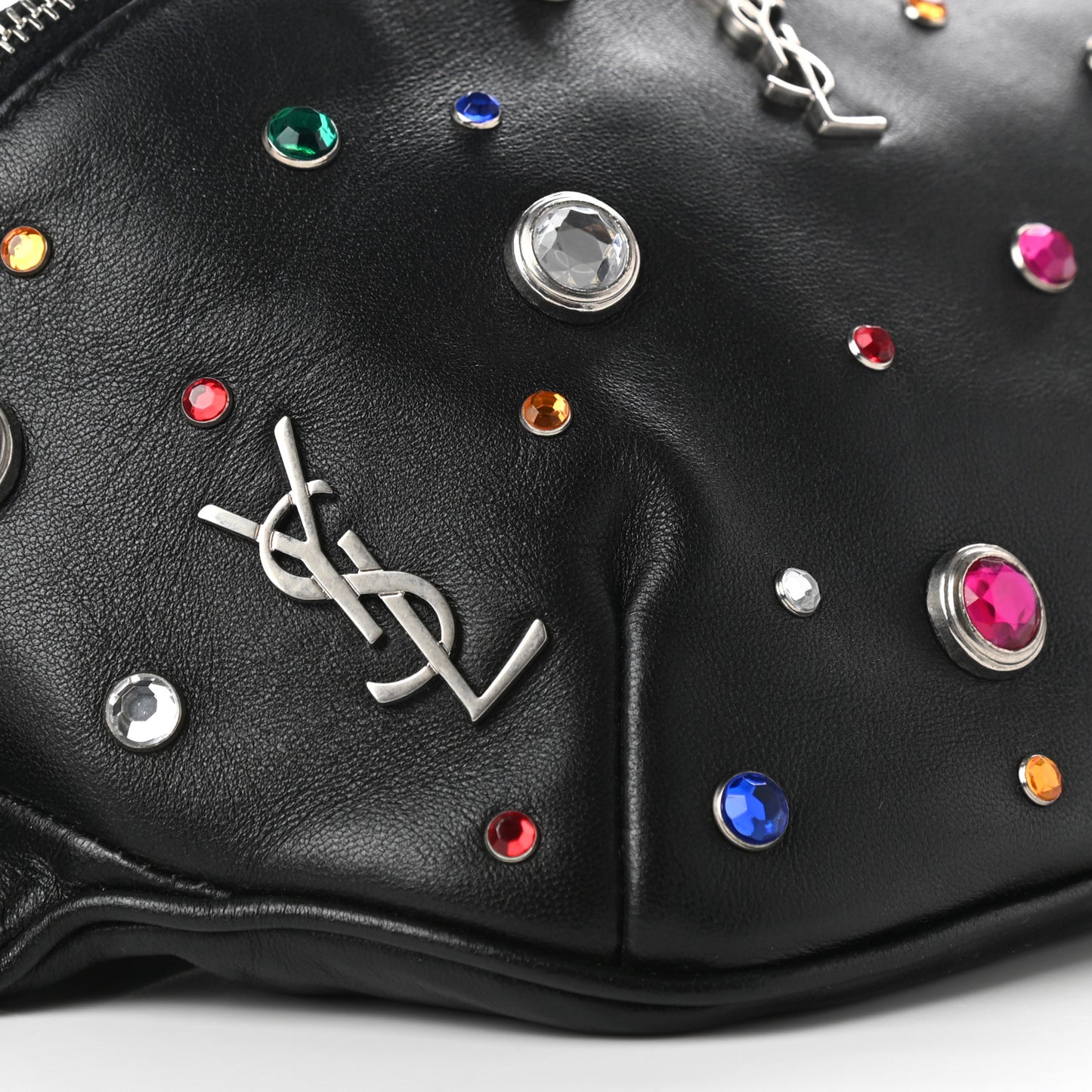 Calfskin Crystal Embellished Monogram Belt Bag Black