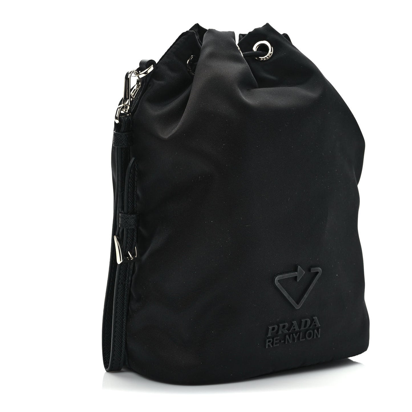 Saffiano Tessuto Nylon Vela Bucket Wristlet Black