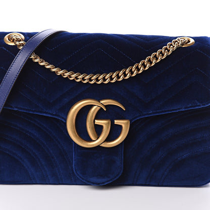 Gucci Velvet Matelasse Medium GG Marmont Shoulder Bag Cobalt Blue 6 of 8