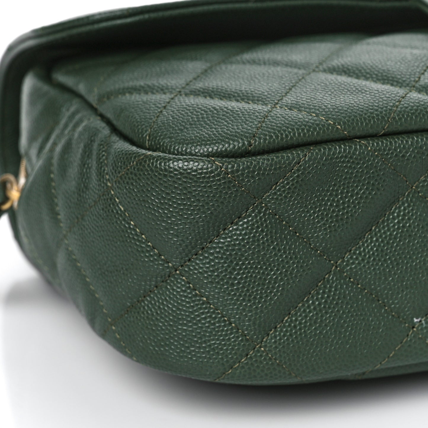 Caviar Quilted Medium Single Flap Dark Green
