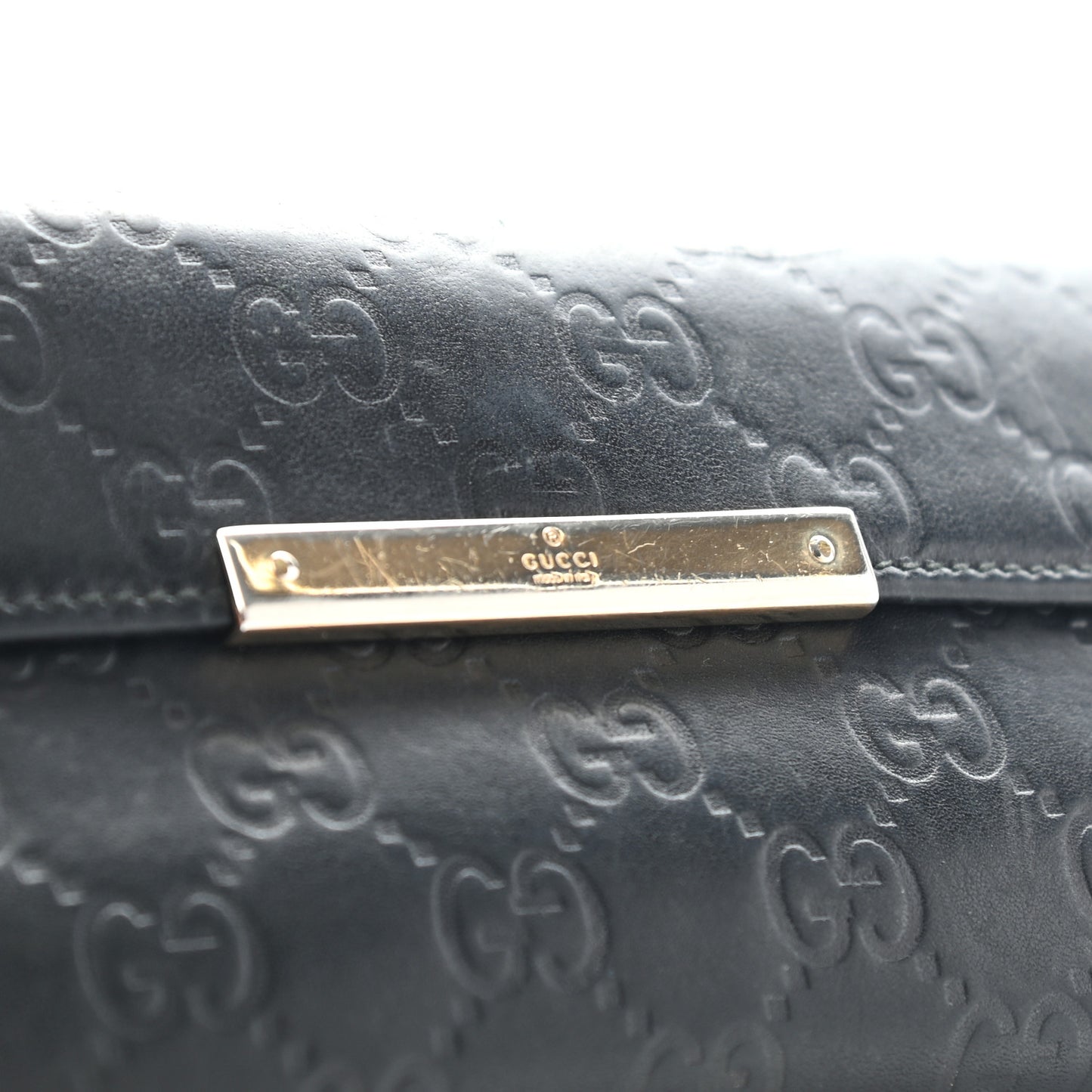 Guccissima Margaux Calfskin Metal Bar Continental Flap Wallet Black