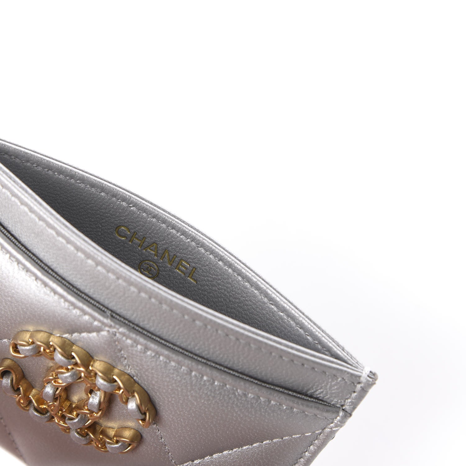 Chanel Metallic Goatskin Quilted 19 Card Holder Silver 8 of 10