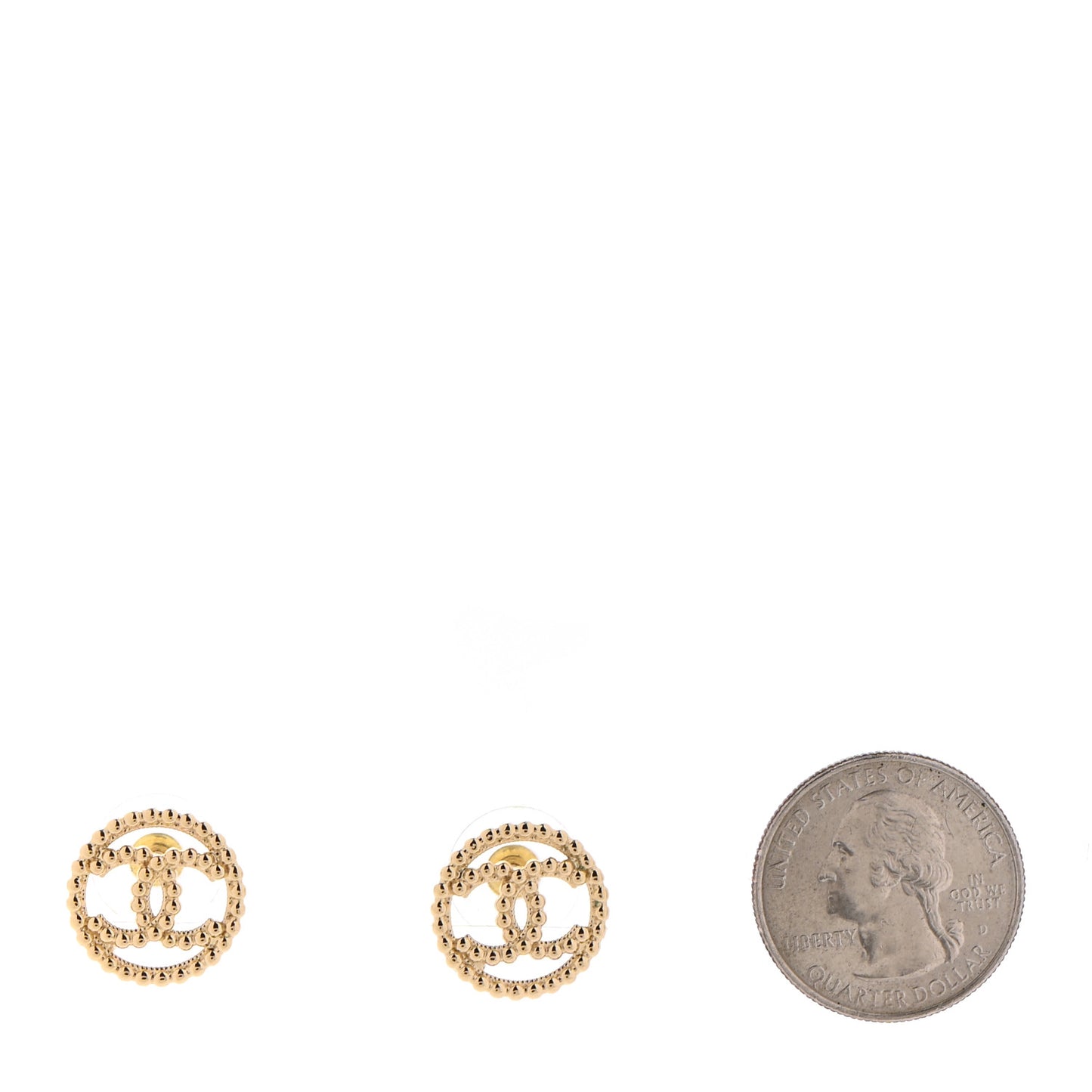 Metal Bead Round CC Stud Earrings Gold