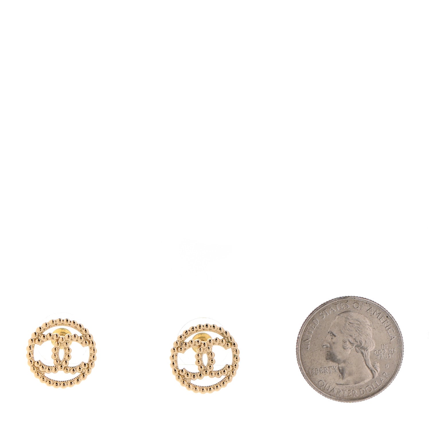 Chanel Metal Bead Round CC Stud Earrings Gold 2 of 4