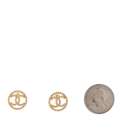 Chanel Metal Bead Round CC Stud Earrings Gold 2 of 4