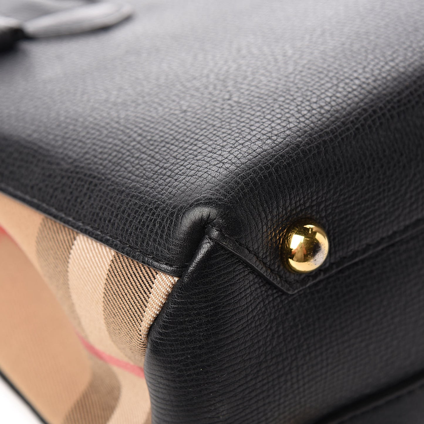 Grainy Calfskin House Check Small Banner Tote Black
